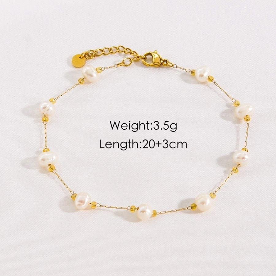 Freshwater Pearl Bracelet/Anklet/Necklace [304 Stainless Steel,14K Gold Plated]