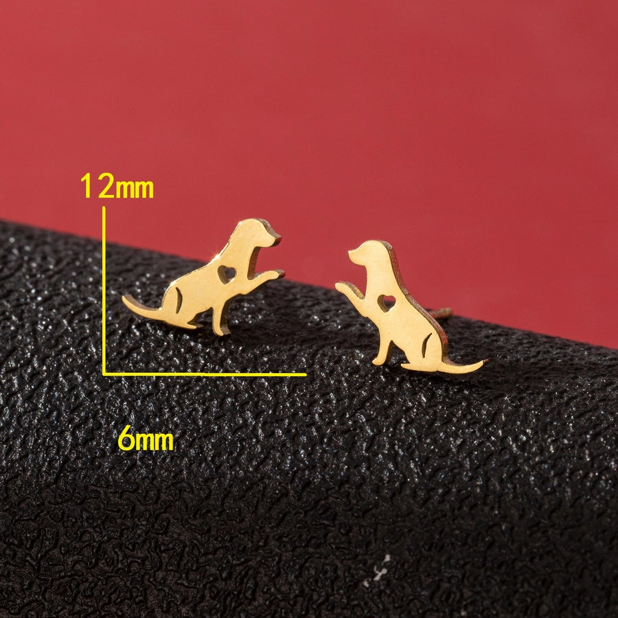 Dog Cat Ear Studs [304 Stainless Steel,18K Gold Plated]