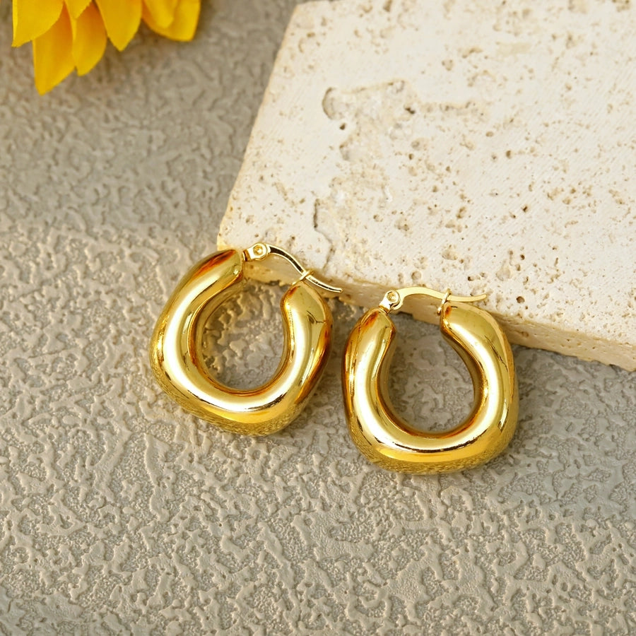 Round Square Frill Earrings [304 Stainless Steel]