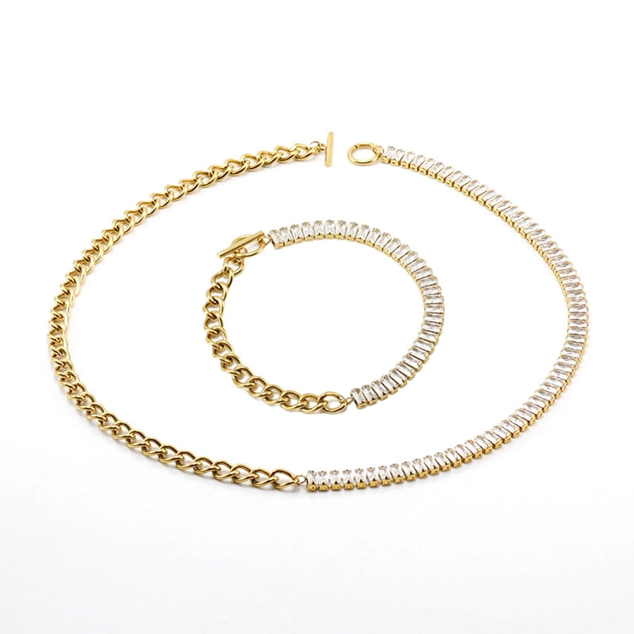 Rhinestones Chain Bracelet/Necklace [304 Stainless Steel, 18K Gold Plated]