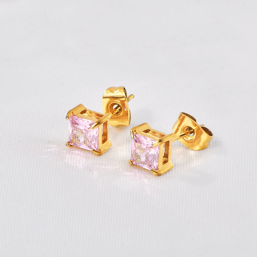 Shiny Squarel Rhinestones Ear Studs [304 Stainless Steel,18K Gold Plated]