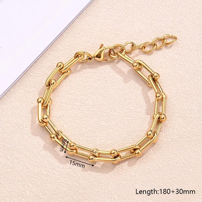 U Shape Chain  Bracelet/Necklace/Jewelry Set [304 Stainless Steel, 18K Gold Plated]