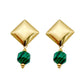 Green Leaves Rhombus Beaded Drop Earrings [304 Stainless Steel,14K Gold Plated]