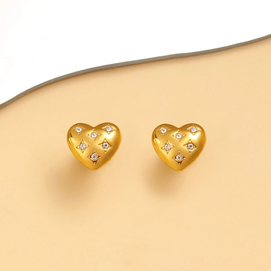 Heart Shape Rhinestones Earrings [304,316 Stainless Steel,18K Gold Plated]