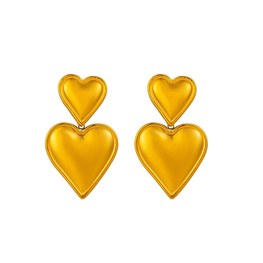 Double Heart Earrings [Stainless Steel, 18K Gold Plated]