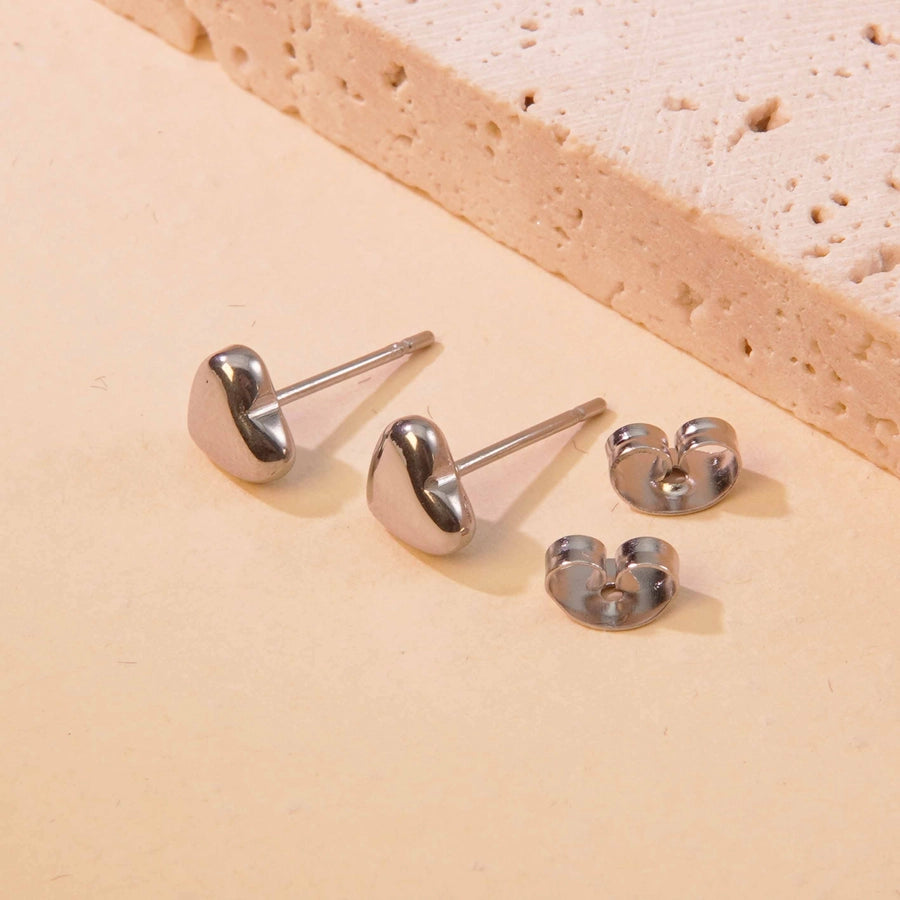 Small Heart Stud Earrings [304 Stainless Steel, 18K Gold Plated]