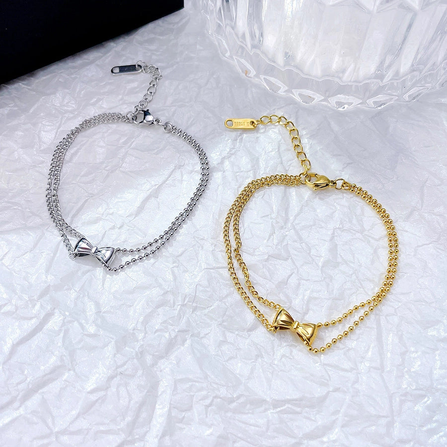 Bow Knot Ball Chain Bracelets [304 Stainless Steel]