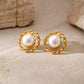 Round Artificial Pearls Ear Studs [304 aço inoxidável, peito de ouro 18k]