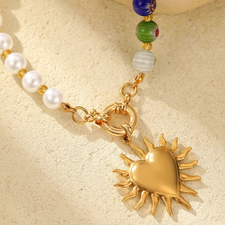 Vacation Heart Shape Synthetic Resin Necklace [304 Stainless Steel,18K Gold Plated]