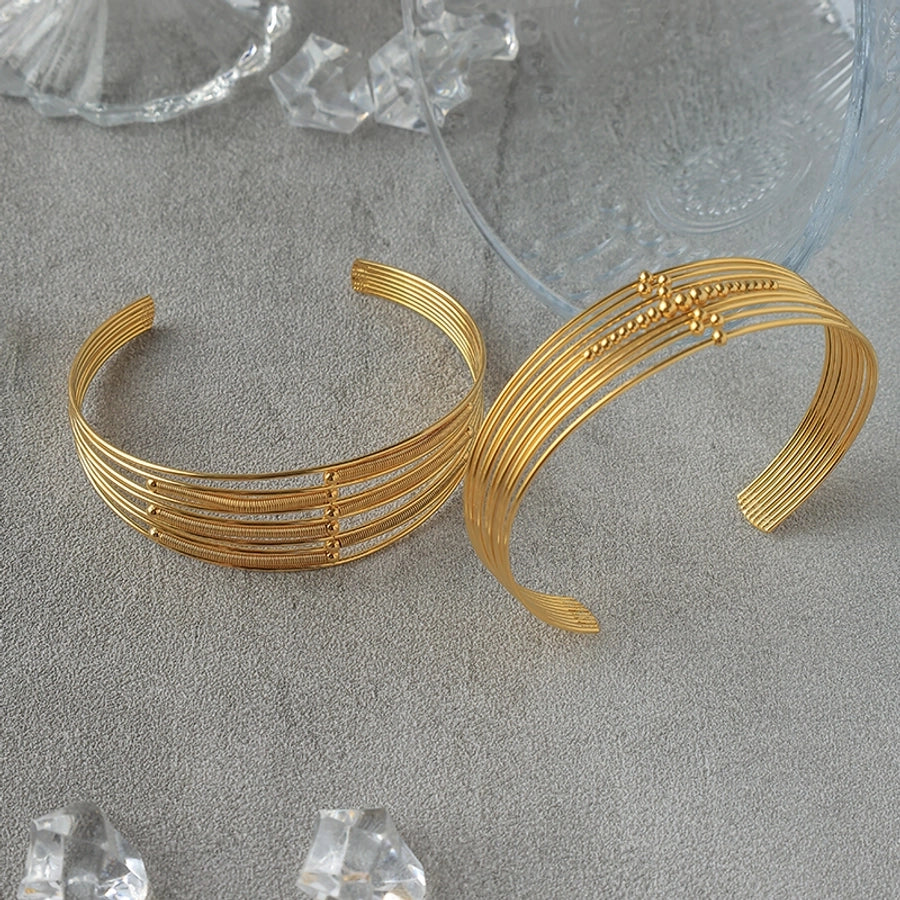 Golden Rows Bangle Bracelet [304 Stainless Steel,14K Gold Plated]