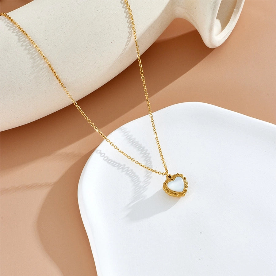 Heart Shape Acrylic Pendant Necklace [304 Stainless Steel,18K Gold Plated]