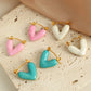 Heart Shape Polishing Enamel Earrings [304 Stainless Steel,18K Gold Plated]