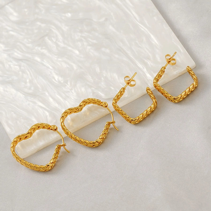 Striped Hoop Earrings [304 Stainless Steel,18K Gold Plated]