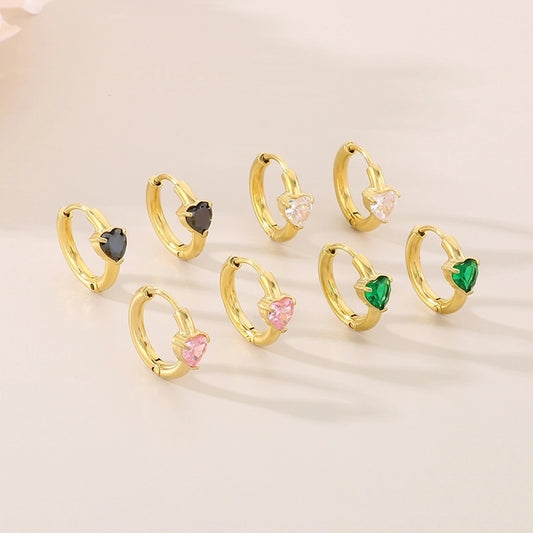 Commute Heart Shape Colored Rhinestone Earrings [304 Stainless Steel,18K Gold Plated]