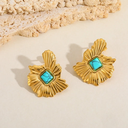 Boucles d'oreilles turquoise de couleur unie solide [304 en acier inoxydable 18k plaqués à l'or]