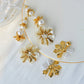 Flower Inlay Pearl Drop Earrings [304 Stainless Steel,14K Gold Plated]