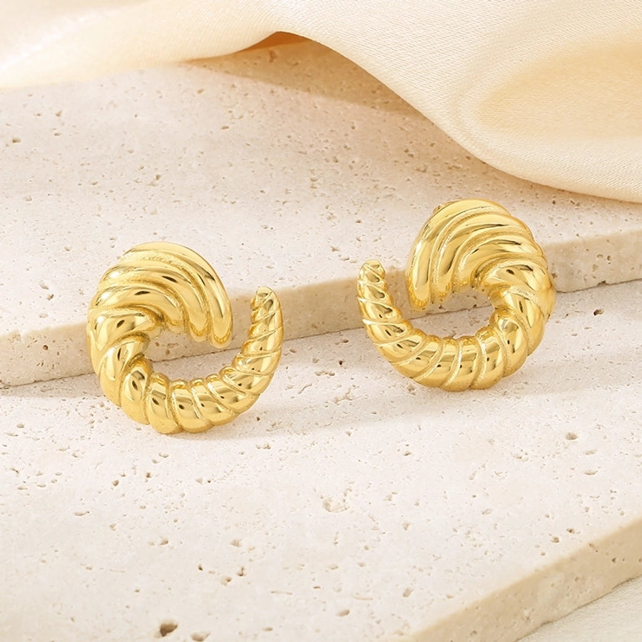 Vintage Style Horn Pattern Earrings [304 Stainless Steel, 18K Gold Plated]