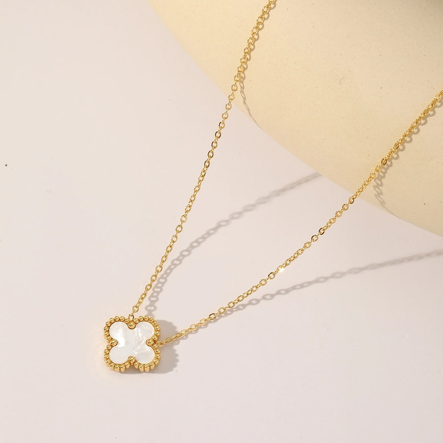 Four Leaf Clover Acrylic Necklace [304 Stainless Steel,18K Gold Plated]