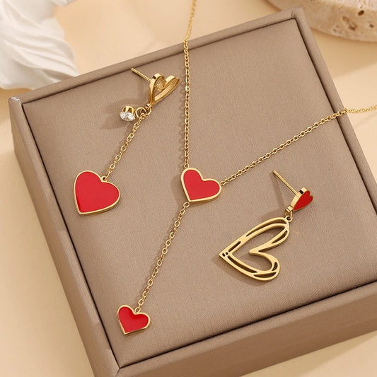 Red Heart Jewelry Set  [304 Stainless Steel]