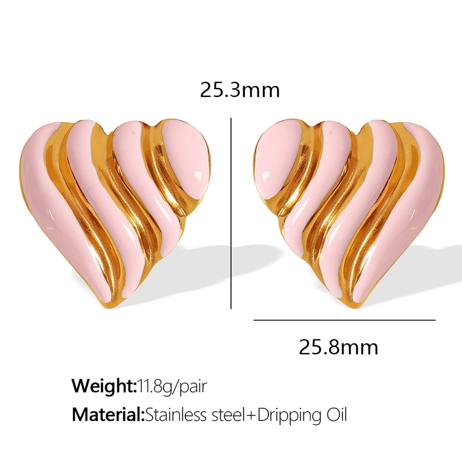 Heart Shape Enamel Epoxy Earrings [304 Stainless Steel,18K Gold Plated]