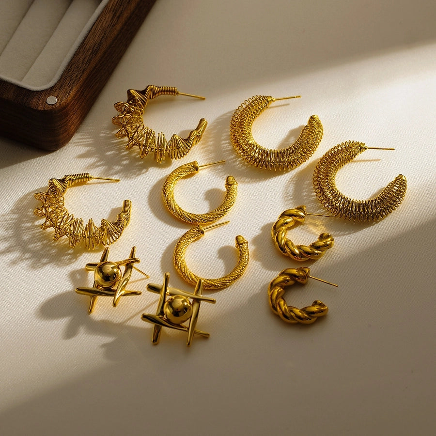 Moon Twist Earrings [304 Stainless Steel,18K Gold Plated]