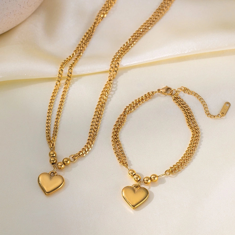 Heart Shape Curb Chain Necklace/Bracelet [304 Stainless Steel 18K Gold Plated]