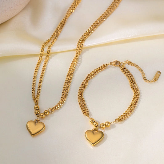 Collar/brazalete de cadena de acera en forma de corazón [304 acero inoxidable de oro de 18k chapado]