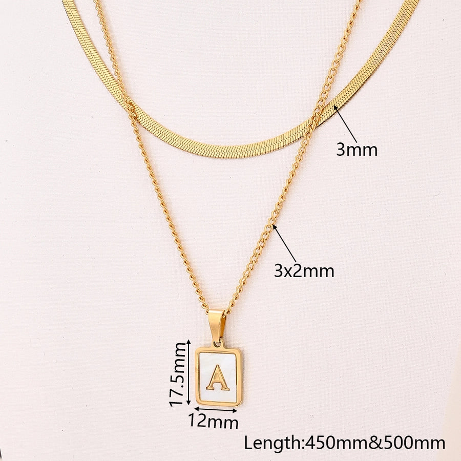 Letter RectanglePendant Necklace[304 Stainless Steel, 18K Gold Plated]