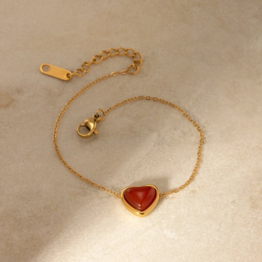 Pulsera de forma de corazón rojo [Acero inoxidable]