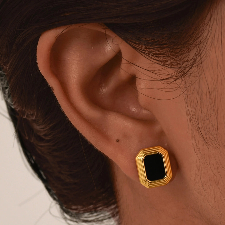 Black Square Agate Earrings [201 Stainless Steel,18K Gold Plated]