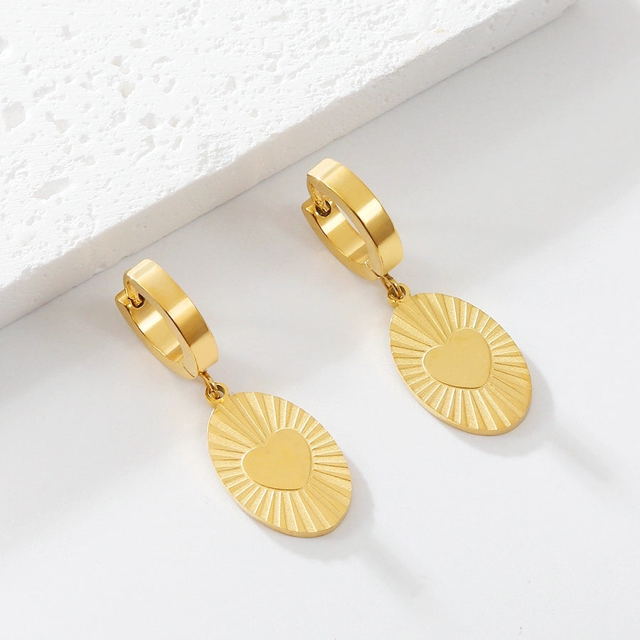 Oval Heart Shape Drop Earrings [316 Stainless Steel,18K Gold Plated]