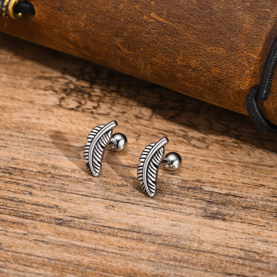 Retro Feather Stoving Varnish Stud Earrings [201 Stainless Steel]