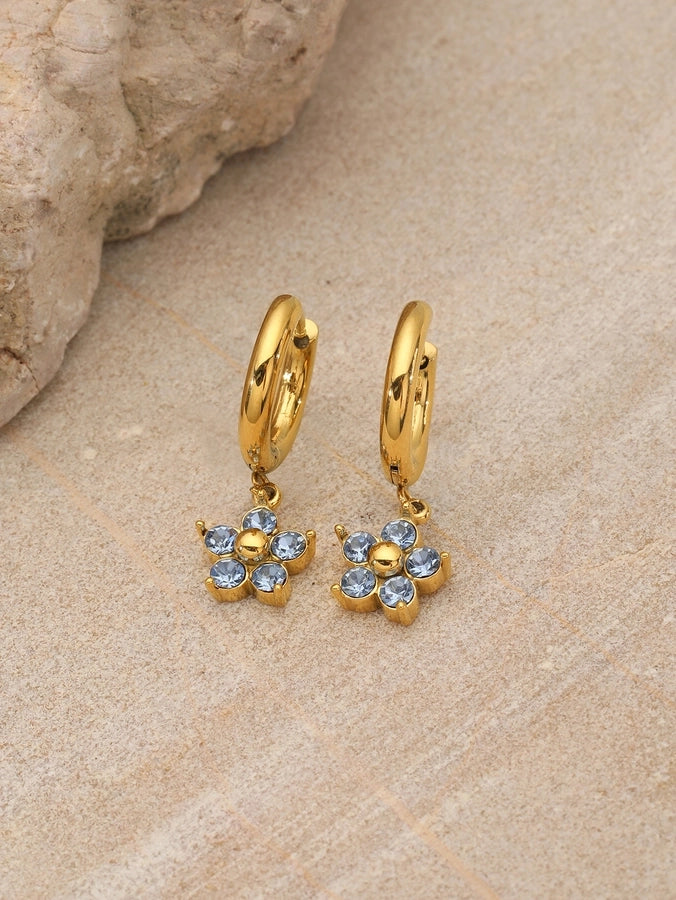 Flower Rhinestones Drop Earrings [304 Stainless Steel,18K Gold Plated]