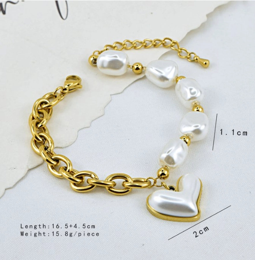 Heart Shape/Flower/ButterflyArtificial Pearls Glass Stone Bracelet/Necklace [304 Stainless Steel, 18K Gold Plated]