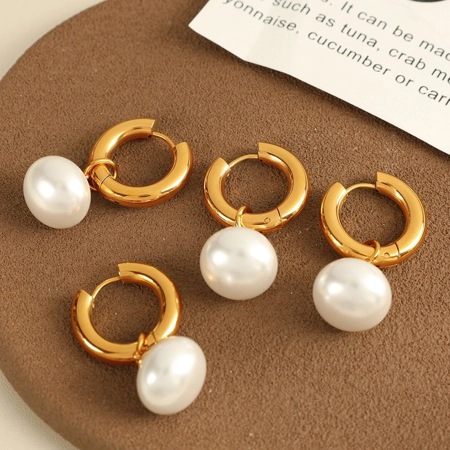 Pearl  Circle Drop Earrings [304 Stainless Steel,18K Gold Plated]