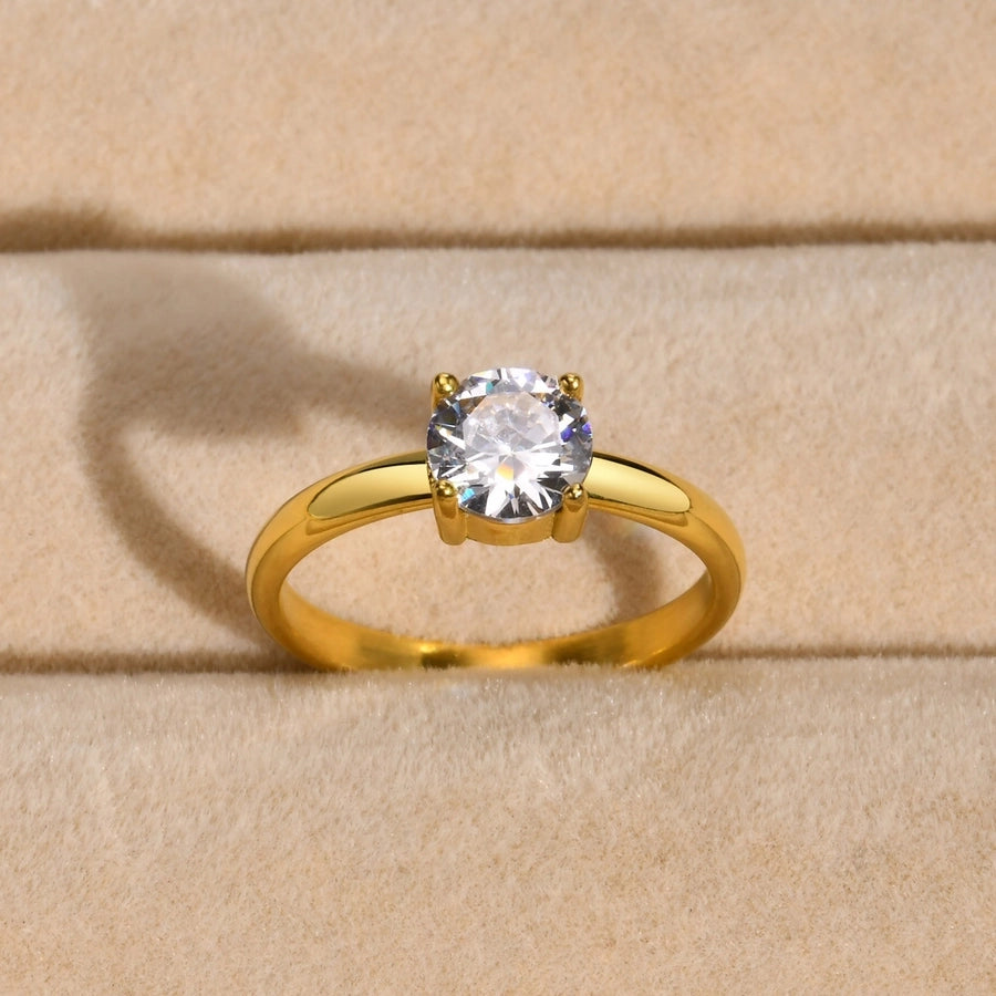 Zircon  Open Ring [201 Stainless Steel, 18K Gold Plated]