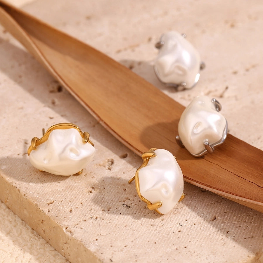 Irregular Pearl Earrings [304 Stainless Steel,18K Gold Plated]