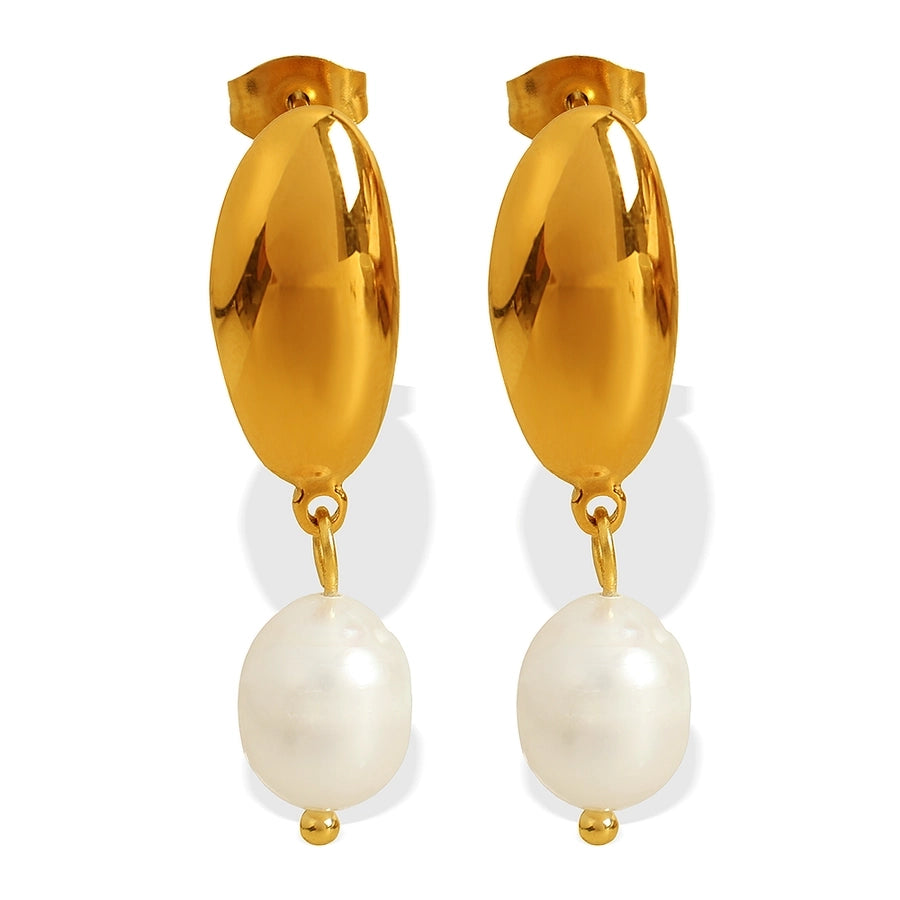 Freshwater Pearl Oval Drop Earrings [304 Stainless Steel,18K Gold Plated]