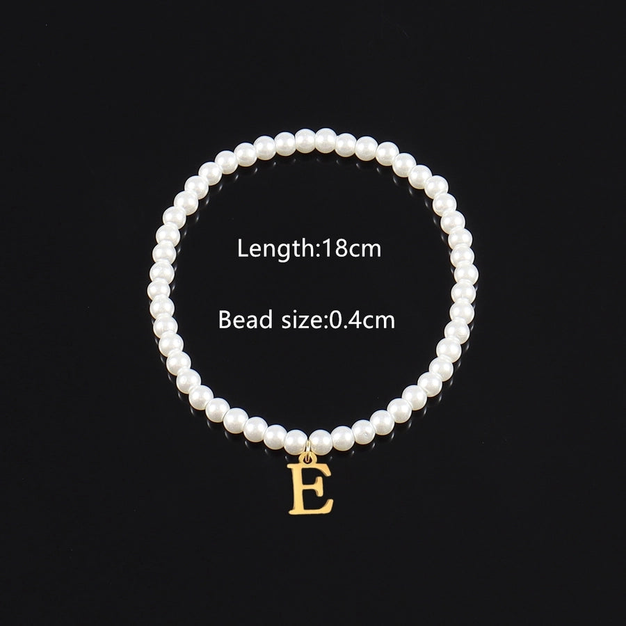 Letter Artificial Pearl Beaded Chain Bracelets [304 Stainless Steel]