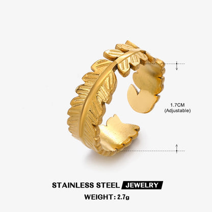 Leaf Open Ring [304 Stainless Steel 18K Gold Plated]