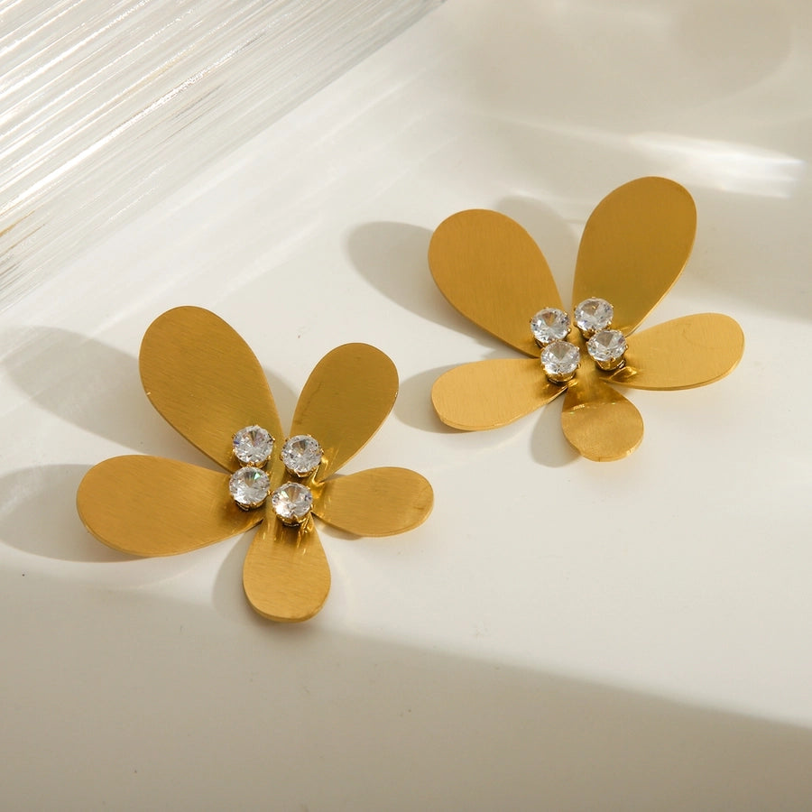 Mix Flower Earrings [304 Stainless Steel,18K Gold Plated]