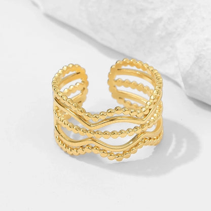 Wavy Beaded Open Ring [Stainless Steel]