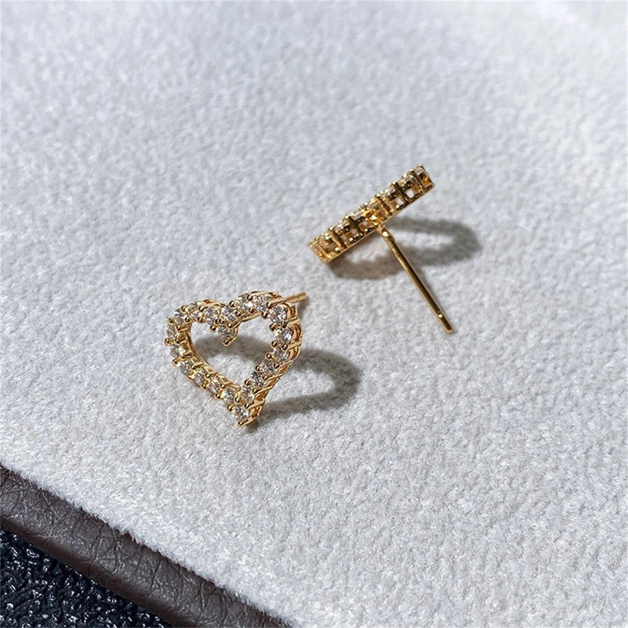 Hartvorm Rhinestone Oor Studs [304 roestvrij staal, 18K GOUD PLATED]