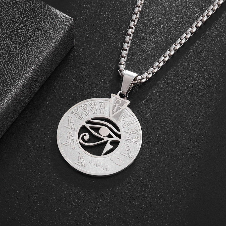 Retro Solid Color Eye Pendant Necklace  [304 Stainless Steel]