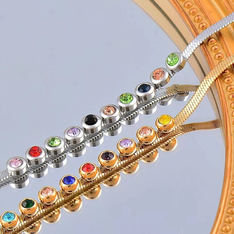 Colourful Zircon Bracelet/Necklace [304 Stainless Steel,18K Gold Plated]