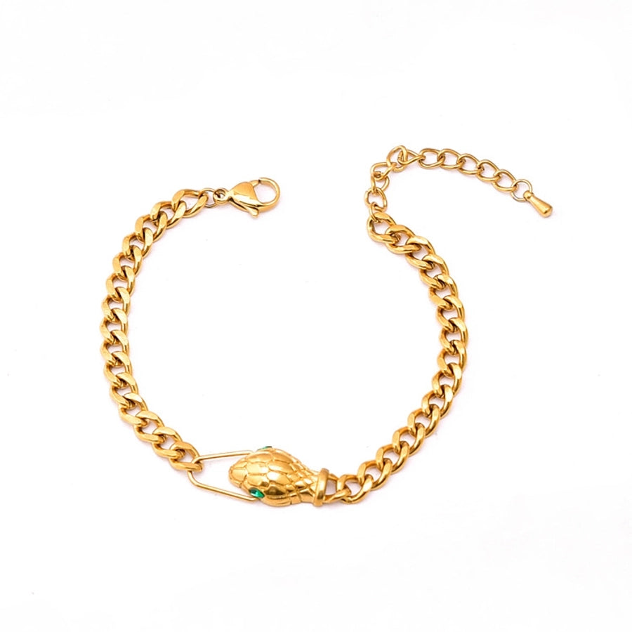 Snake Artificial Gemstones Bracelet/Earrings [304 Stainless Steel,18K Gold Plated]