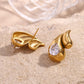 Conch Rhinestone Earrings [304 Stainless Steel,18K Gold Plated]