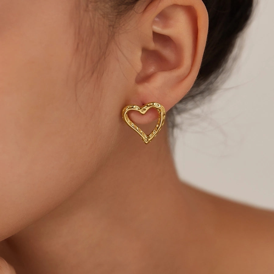 Hollow Heart Shape Earrings [304 Stainless Steel]