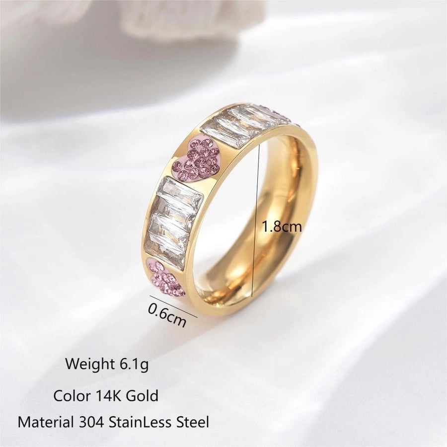 Heart Shape Rectangle Rhinestones Zircon Ring [304 Stainless Steel 14K Gold Plated]