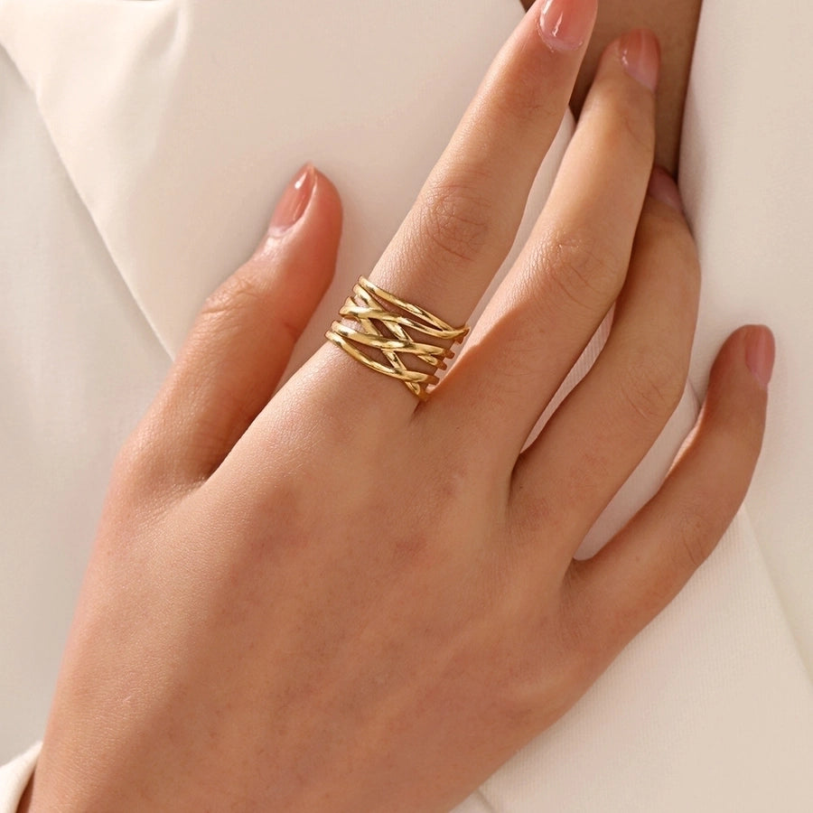 Cross Lines Open Ring [304 Stainless Steel 18K Gold Plated]